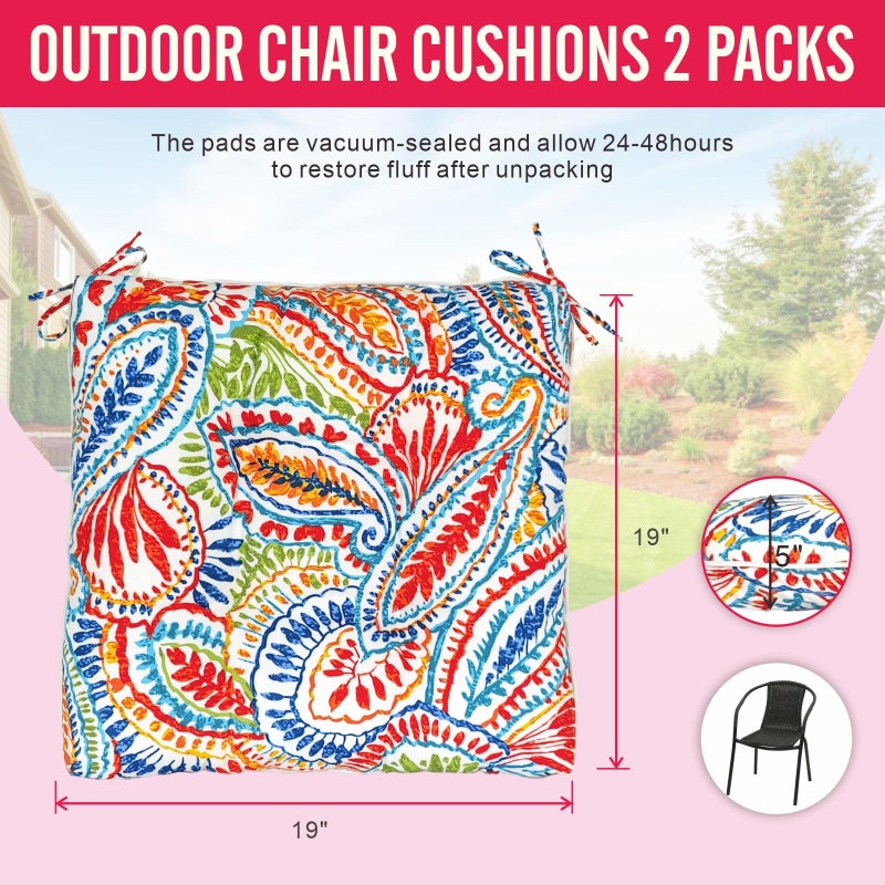 JMGBird Outdoor Chair Cushion Set of 2 Patio Cushions 19x19 with Ties Outdoor Cushions for Patio Furniture - Image 3