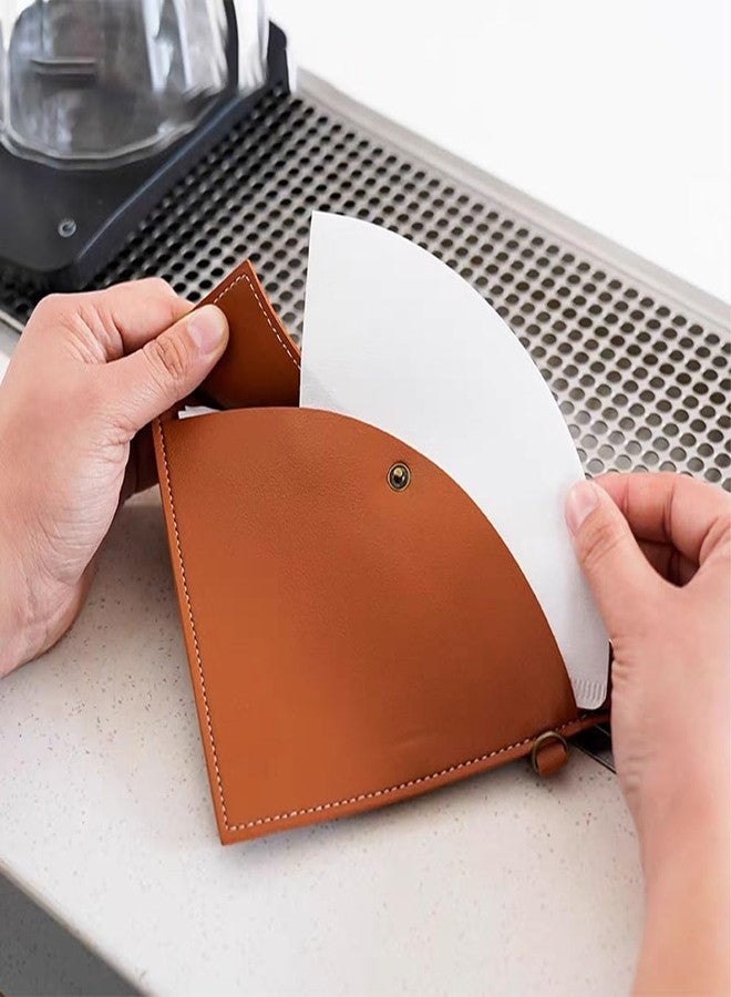 Ouliget Coffee Filter Holder, Reusable Hang Coffee Paper Filters Storage Bag for Cone shaped Filter Papers,Waterproof Leather Suitable for Outdoor Camping Traveling with Hook,Brown - Image 4