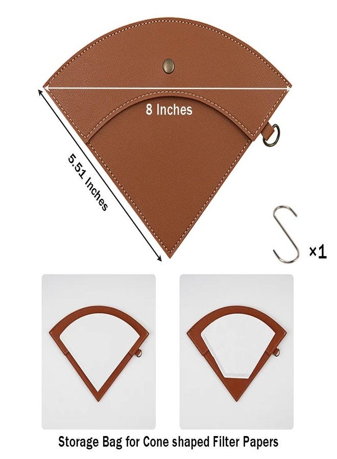 Ouliget Coffee Filter Holder, Reusable Hang Coffee Paper Filters Storage Bag for Cone shaped Filter Papers,Waterproof Leather Suitable for Outdoor Camping Traveling with Hook,Brown - Image 5