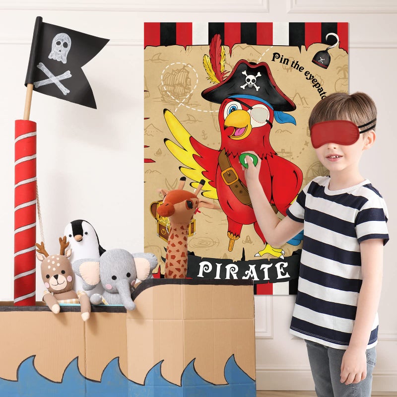 WERNNSAI Pin The Eye Patch on The Pirate - Kids Birthday Party Games Pirate Party Decorations for Kids Boys 28'' x 21'' Parrot Poster with 24 PCS Stickers Halloween Birthday Party Favor - Image 5
