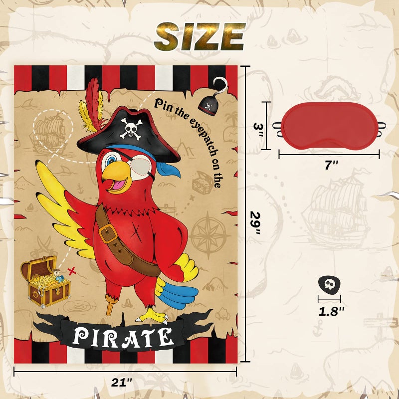 WERNNSAI Pin The Eye Patch on The Pirate - Kids Birthday Party Games Pirate Party Decorations for Kids Boys 28'' x 21'' Parrot Poster with 24 PCS Stickers Halloween Birthday Party Favor - Image 2