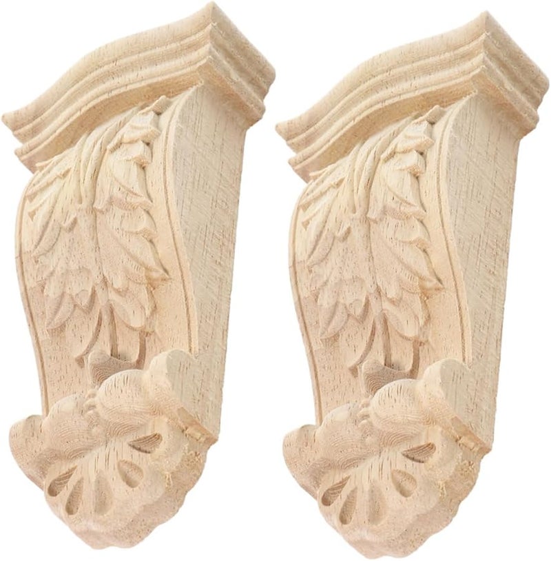 مجموعة من 2 من الحوامل الجدارية الخشبية المنحوتة العتيقة لزوايا السقف لتزيين المنزل - Image 2