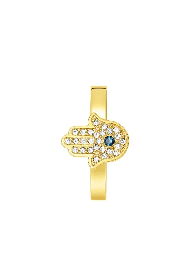 بوليس Police Vision Gold Plated Ladies Finger Ring With White and Aqua Crystal 54 - PEJLF0003902