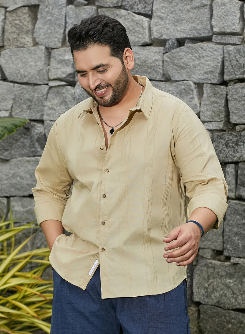 Instafab Plus Men's Pale Yellow Swirl-Tactile Shirt For Casual Wear | Spread Collar | Long Cuffed Sleeves | Button Closure | Plus Size Shirt Crafted With Comfort Fit For Everyday Wear