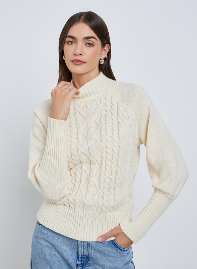Styli Cream Regular Fit Cable Knit Sweater - Image 3
