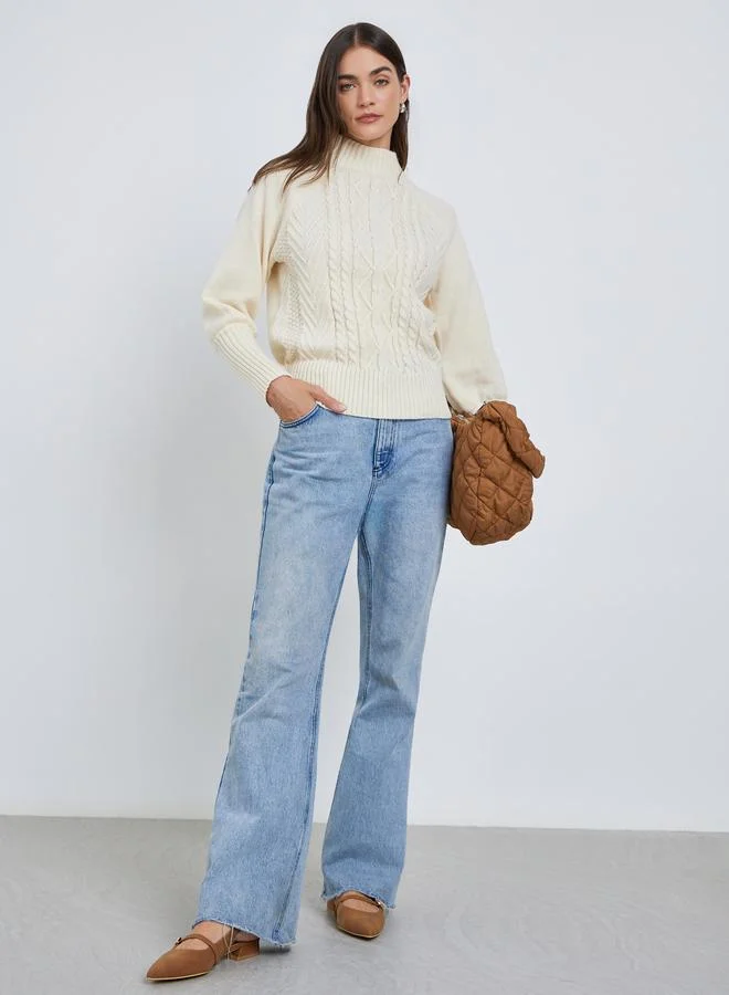 Styli Styli Cream Regular Fit Cable Knit Sweater