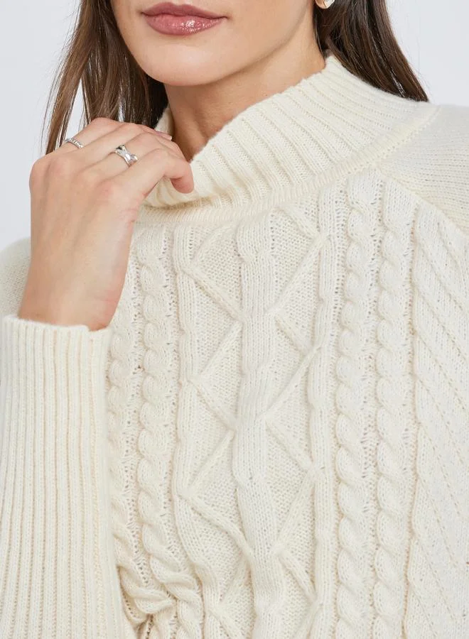 Styli Styli Cream Regular Fit Cable Knit Sweater