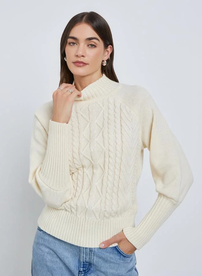 Styli Cream Regular Fit Cable Knit Sweater