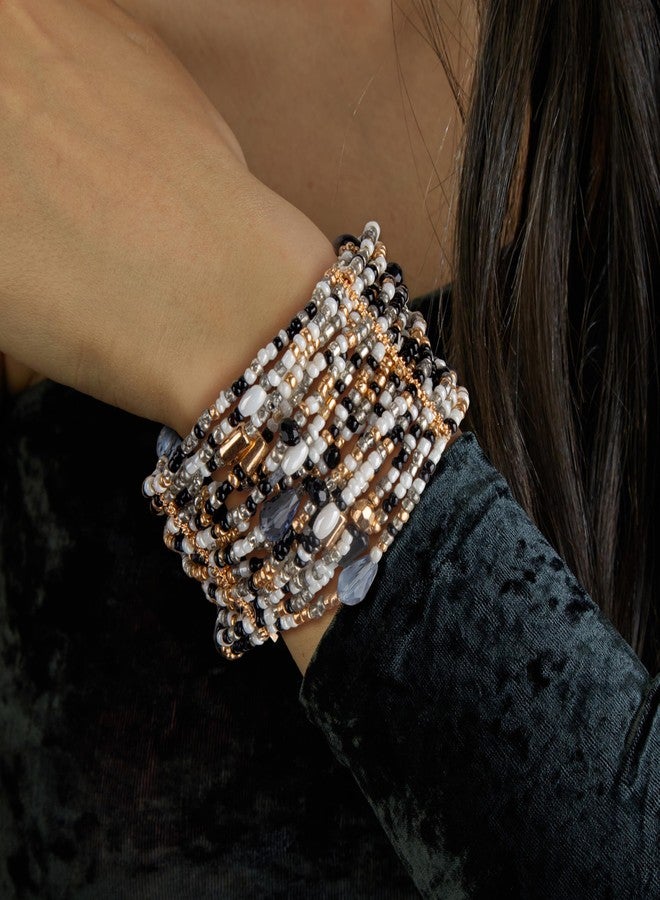 SPUNKYsoul Multi Layered Stretch Bracelet, Gold, Black and White - Image 2