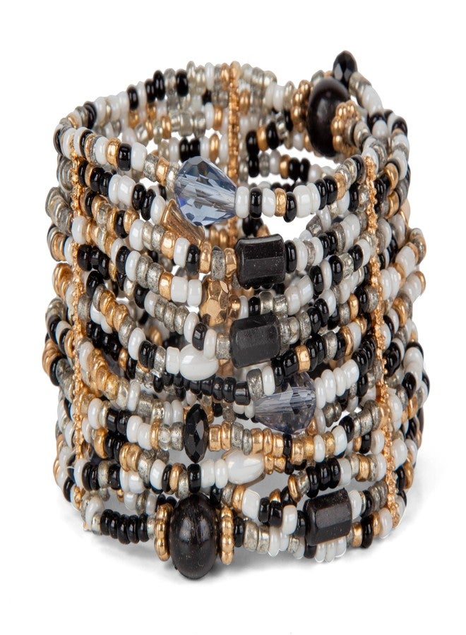 SPUNKYsoul Multi Layered Stretch Bracelet, Gold, Black and White - Image 1