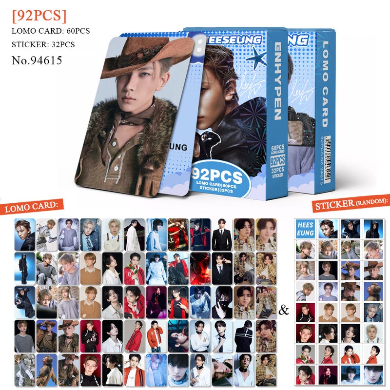 ENHYPEN Lomocard & Sticker Set – 92PCS (60 Lomocards + 32 Random Stickers) | Aesthetic Photo Card Collection for Fans