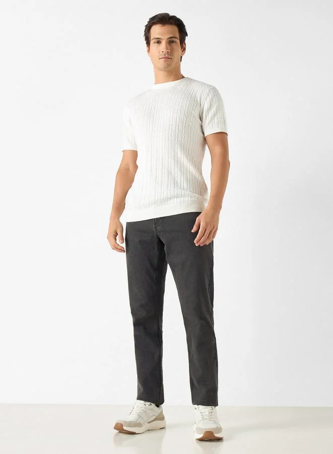 Splash FAV Textured T-shirt with  Crew Neck and Short Sleeves