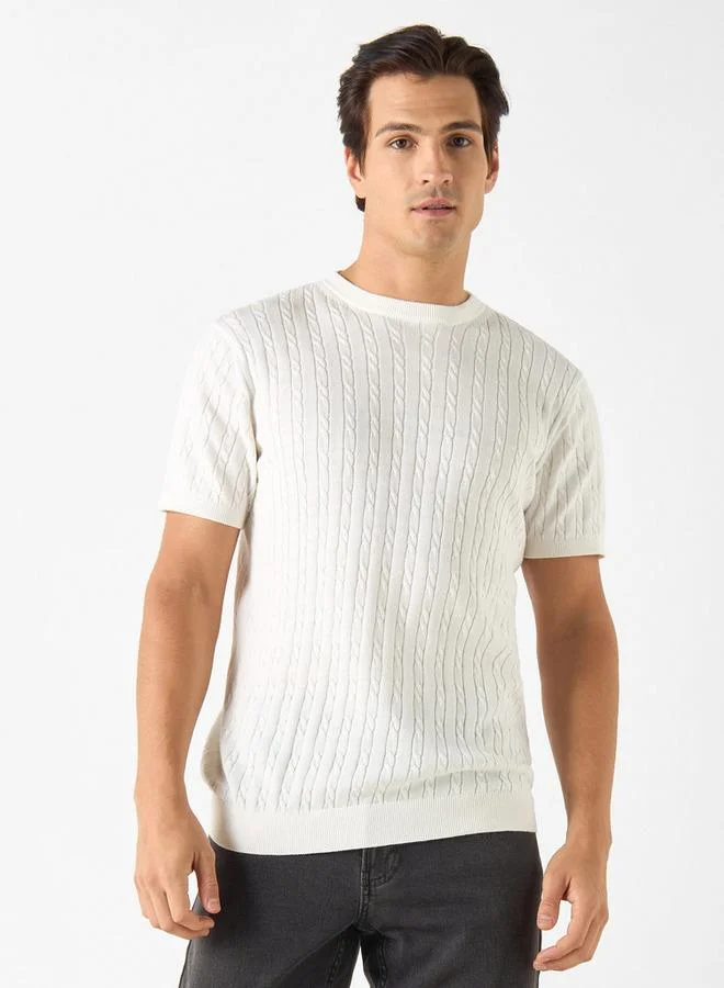 Splash FAV Textured T-shirt with  Crew Neck and Short Sleeves
