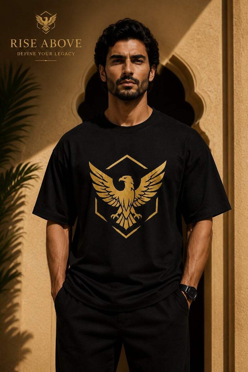 Men's Black Oversized Eagle Graphic T-Shirt Casual Short Sleeve Crew Neck Streetwear Tee - Image 2