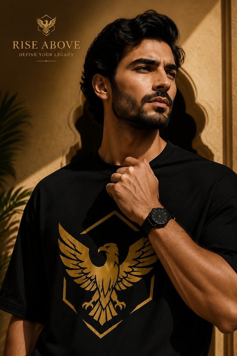 Men's Black Oversized Eagle Graphic T-Shirt Casual Short Sleeve Crew Neck Streetwear Tee - Image 5