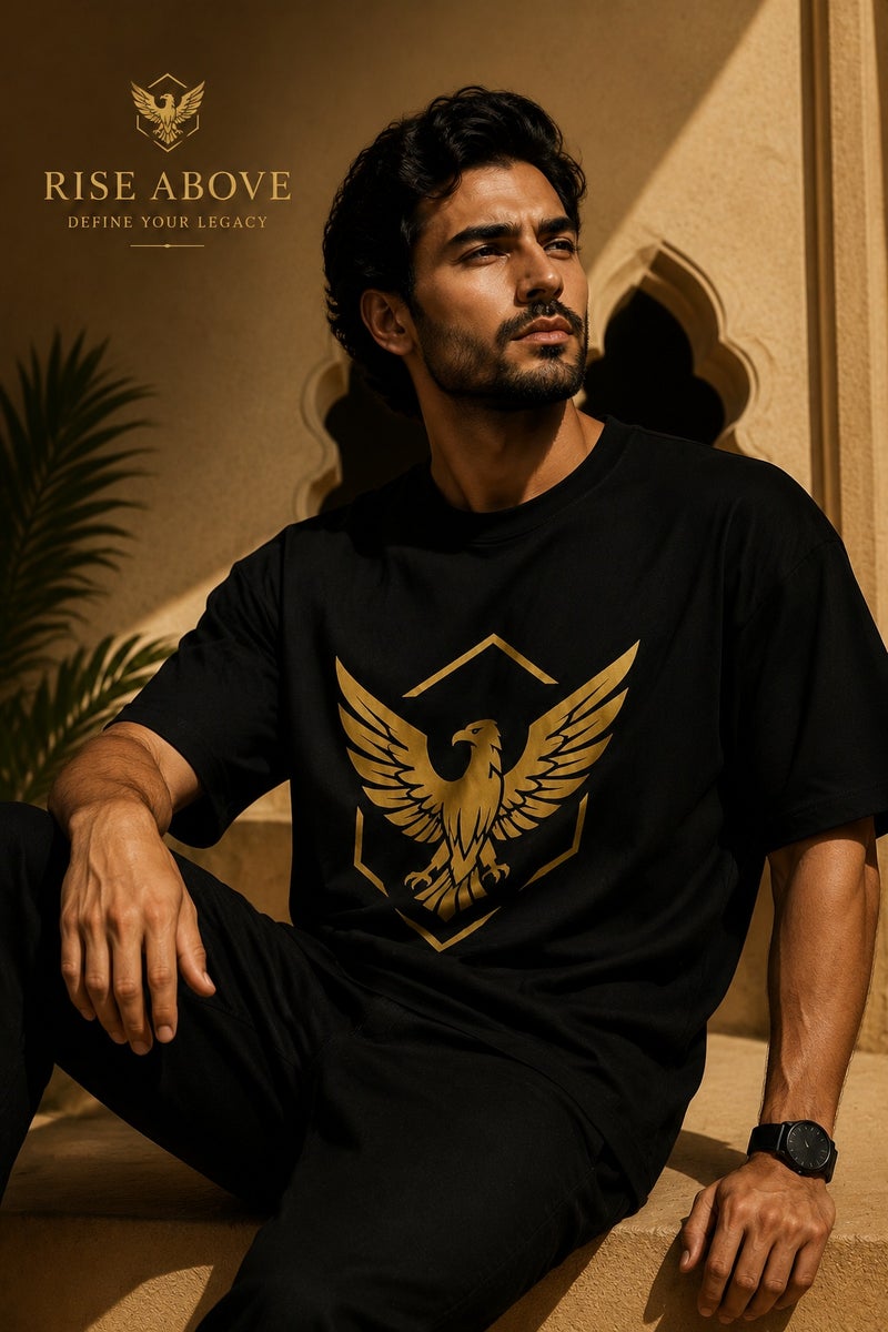 Men's Black Oversized Eagle Graphic T-Shirt Casual Short Sleeve Crew Neck Streetwear Tee - Image 4