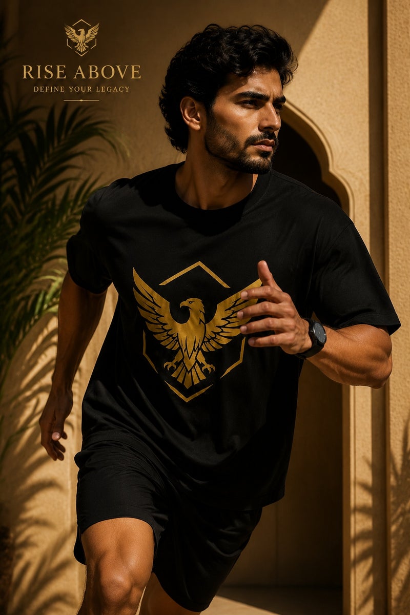 Men's Black Oversized Eagle Graphic T-Shirt Casual Short Sleeve Crew Neck Streetwear Tee - Image 3