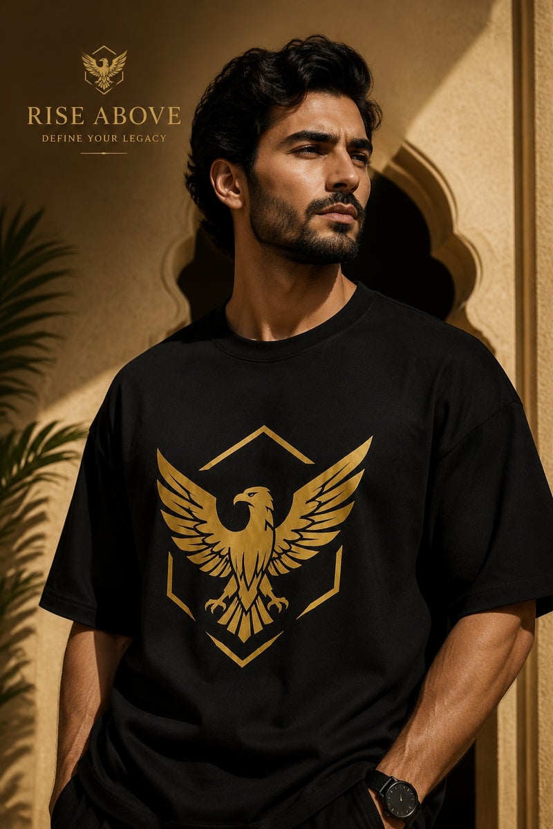 Men's Black Oversized Eagle Graphic T-Shirt Casual Short Sleeve Crew Neck Streetwear Tee - Image 1