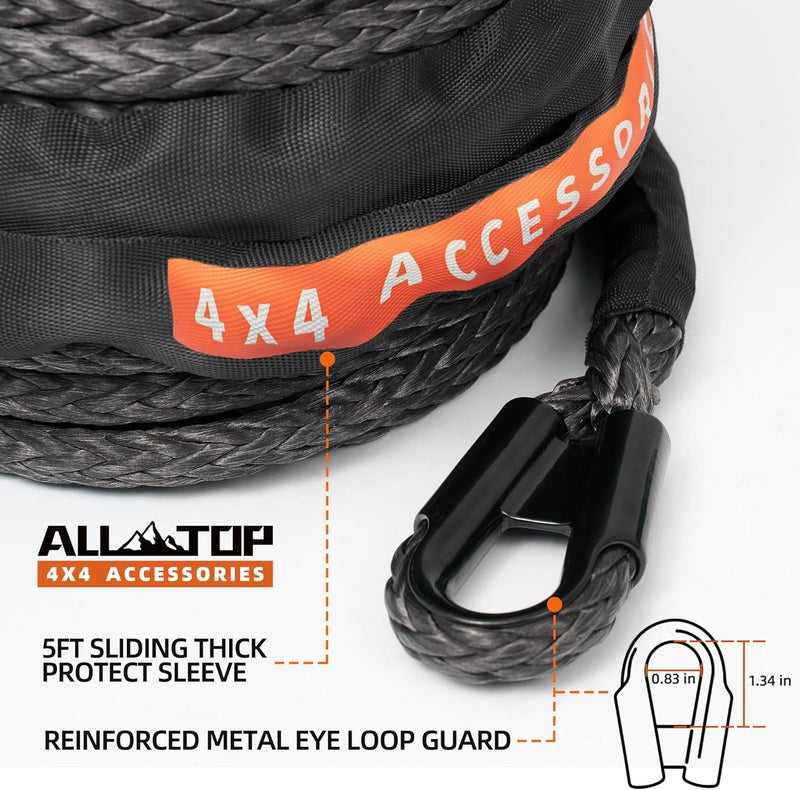 ALL-TOP Synthetic Winch Rope Cable, 3/8" x92ft, 25500LBS Winch Replace Line with Protective Sleeve for Offroad Vehicle SUV Truck - Image 3