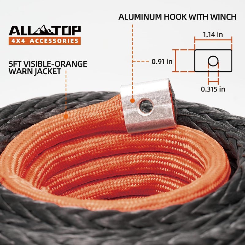 ALL-TOP Synthetic Winch Rope Cable, 3/8" x92ft, 25500LBS Winch Replace Line with Protective Sleeve for Offroad Vehicle SUV Truck - Image 4