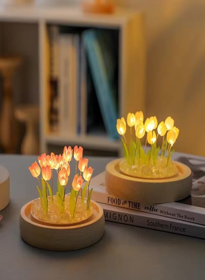 BELOXY Romantic LED Tulip Night Light with Wooden Base, USB Powered, 9 DIY Tulip Flowers, Soft Pink Glow Tulip Light (1) - Image 3