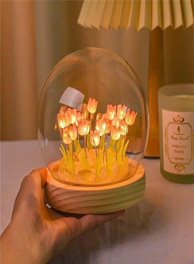 BELOXY Romantic LED Tulip Night Light with Wooden Base, USB Powered, 9 DIY Tulip Flowers, Soft Pink Glow Tulip Light (1) - Image 5