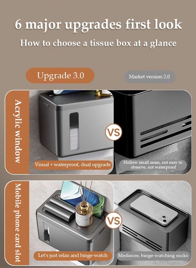 DUNISO Wall mounted tissue box, waterproof toilet paper holder, self adhesive tissue holder with storage function, perspective window design, with card slot and handle, suitable for kitchen and bathroom  - Image 2