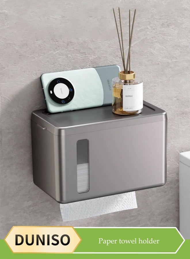 DUNISO Wall mounted tissue box, waterproof toilet paper holder, self adhesive tissue holder with storage function, perspective window design, with card slot and handle, suitable for kitchen and bathroom  - Image 1