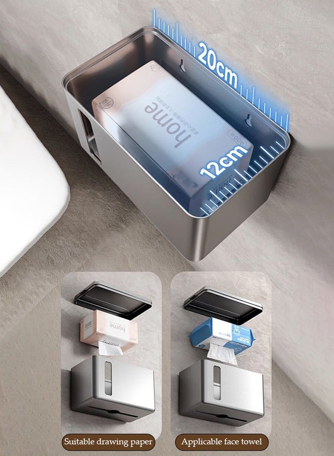 DUNISO Wall mounted tissue box, waterproof toilet paper holder, self adhesive tissue holder with storage function, perspective window design, with card slot and handle, suitable for kitchen and bathroom  - Image 4