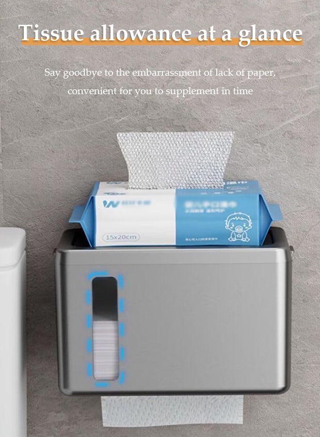 DUNISO Wall mounted tissue box, waterproof toilet paper holder, self adhesive tissue holder with storage function, perspective window design, with card slot and handle, suitable for kitchen and bathroom  - Image 5