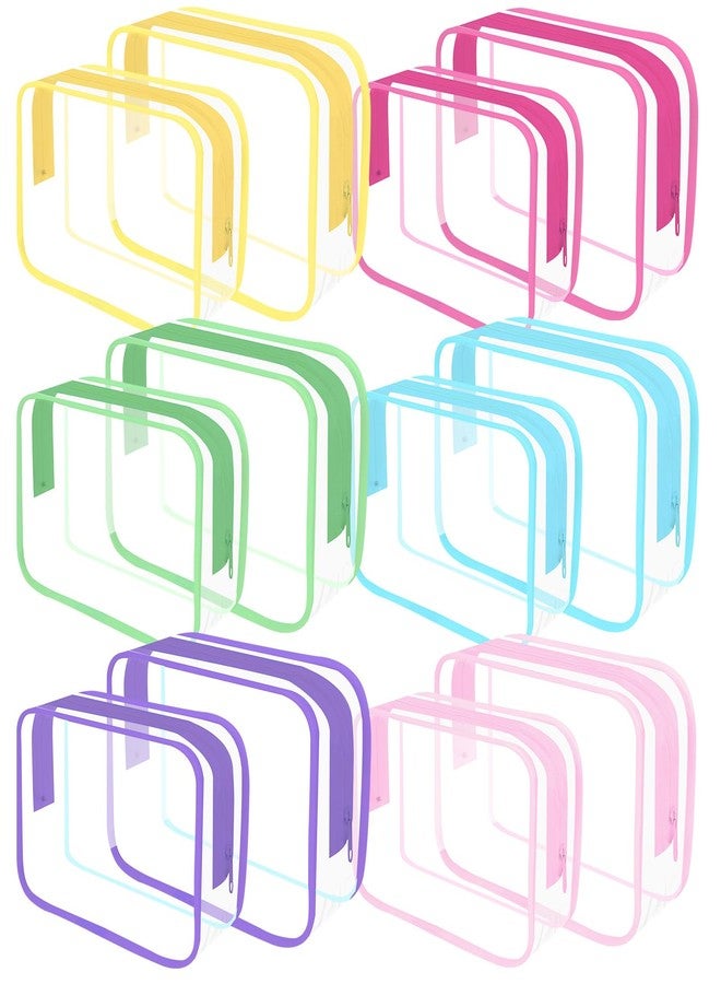 REHALY Clear Toiletry Bag, 12 Pack TSA Approved Toiletry Bag Travel Accessories Bag, Quart Size Bag for 3-1-1 Liquids Airport Airline Compliant Clear Makeup Bag with Metal Zipper (2 Size Colorful Bags) - Image 1