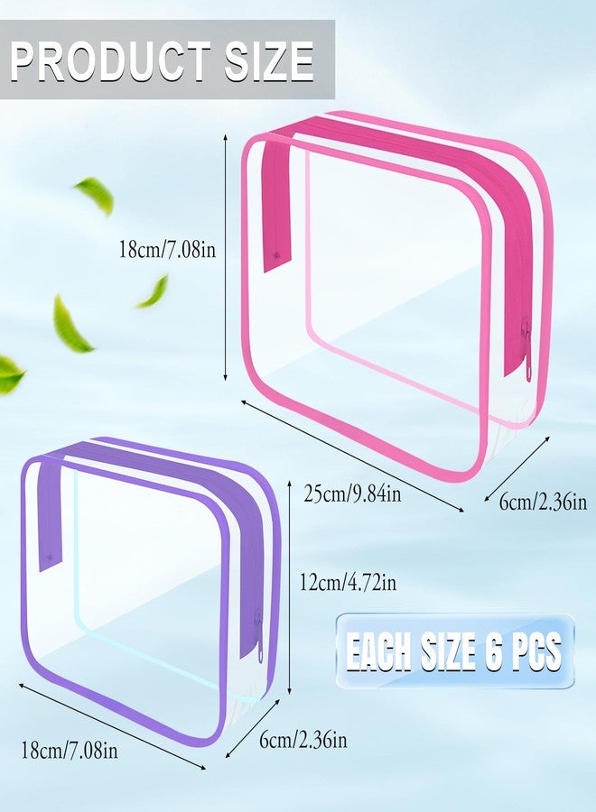 REHALY Clear Toiletry Bag, 12 Pack TSA Approved Toiletry Bag Travel Accessories Bag, Quart Size Bag for 3-1-1 Liquids Airport Airline Compliant Clear Makeup Bag with Metal Zipper (2 Size Colorful Bags) - Image 2