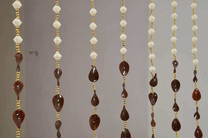 Decorative Beaded Door Curtain Multicolour Crystal Hanging with White Base Window Valance Room Divider Brown  - Image 3