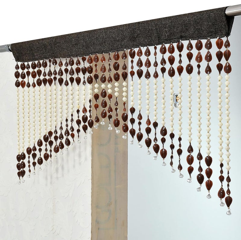 Decorative Beaded Door Curtain Multicolour Crystal Hanging with White Base Window Valance Room Divider Brown  - Image 1