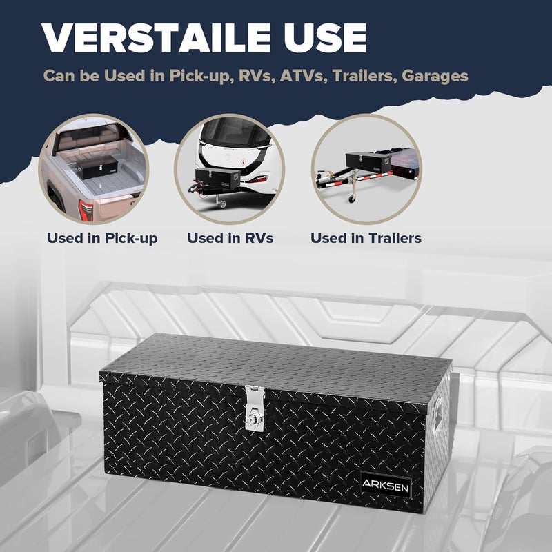 ARKSEN 30 x 13 x 10 Inch Diamond Plate Truck Bed Tool Box, Heavy Duty Waterproof Aluminum Toolboxes Storage Chest with Side Handle & Lock for Pickup Truck Bed, RV & Trailer – Black - Image 3