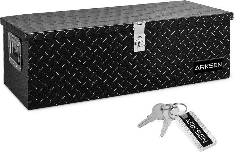 ARKSEN 30 x 13 x 10 Inch Diamond Plate Truck Bed Tool Box, Heavy Duty Waterproof Aluminum Toolboxes Storage Chest with Side Handle & Lock for Pickup Truck Bed, RV & Trailer – Black - Image 1