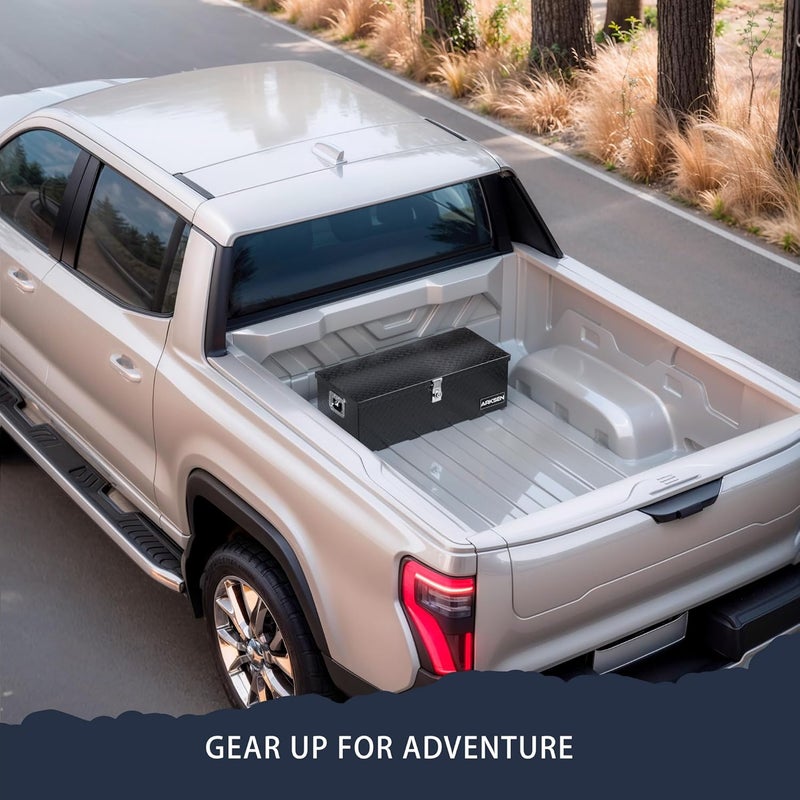ARKSEN 30 x 13 x 10 Inch Diamond Plate Truck Bed Tool Box, Heavy Duty Waterproof Aluminum Toolboxes Storage Chest with Side Handle & Lock for Pickup Truck Bed, RV & Trailer – Black - Image 2