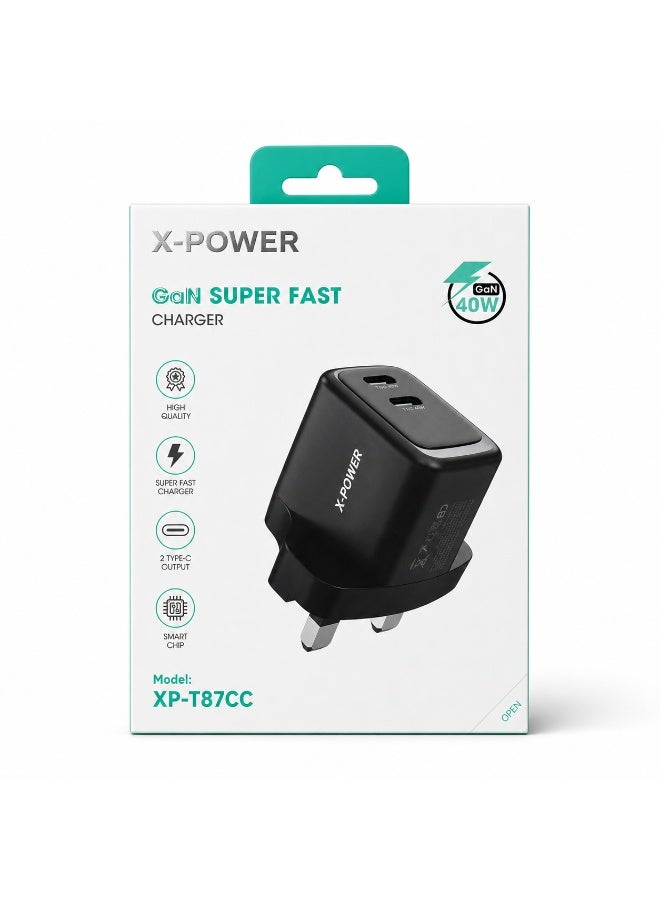 اكس باور شاحن X-POWER XP-T87CC بقوة 40W GaN، منفذين Type-C - اسود - Image 3