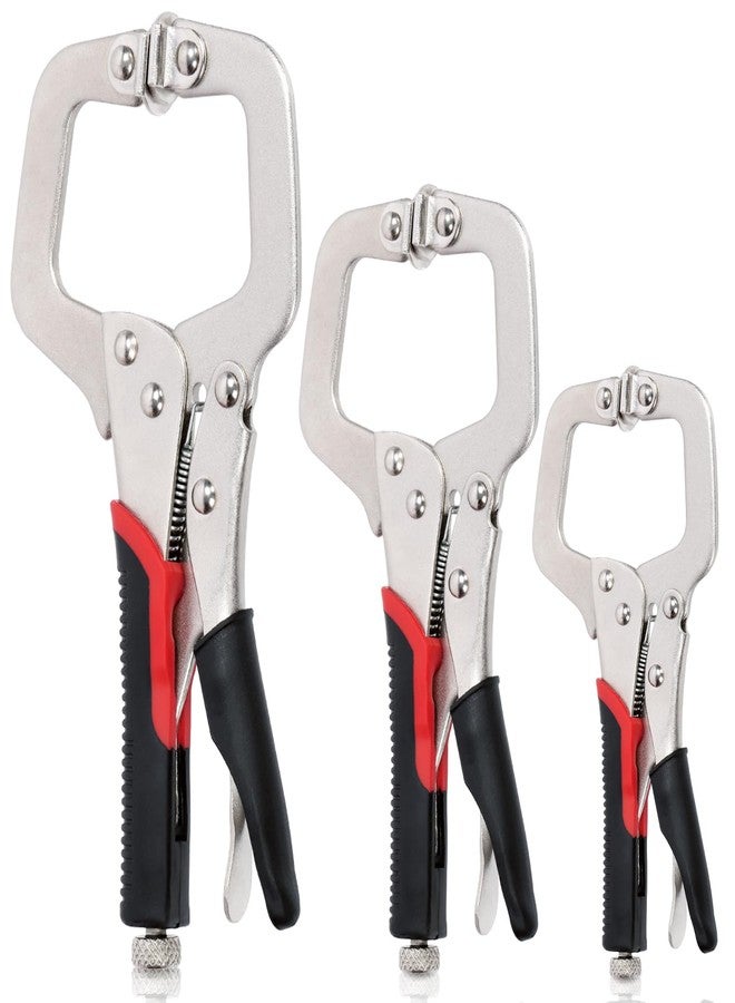 Keadic 3Pcs 6.5" 9" 11" Heavy Duty Locking C-Clamp Set With Regular Tip and Swivel Pads, Metal Pocket Hole Locking Pliers Table & Tool Vise Grip for Automotive DIY Woodworking Cabinetry Welding - Image 1