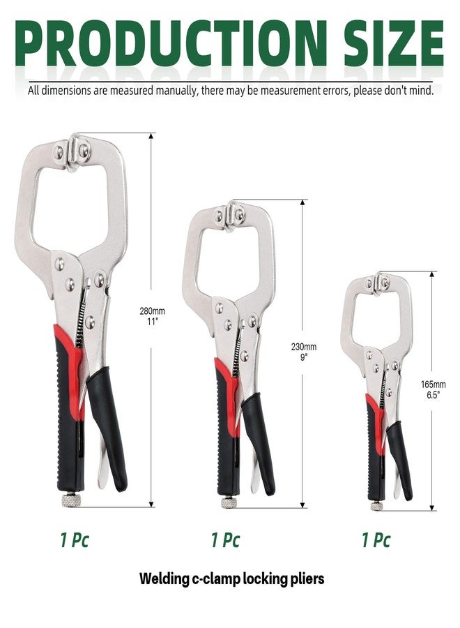 Keadic 3Pcs 6.5" 9" 11" Heavy Duty Locking C-Clamp Set With Regular Tip and Swivel Pads, Metal Pocket Hole Locking Pliers Table & Tool Vise Grip for Automotive DIY Woodworking Cabinetry Welding - Image 2