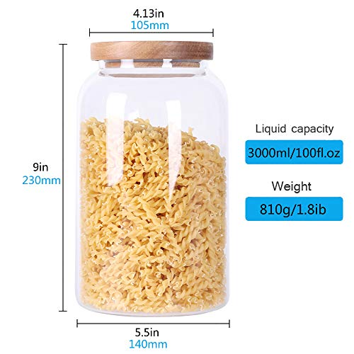 SAIOOL Modern Design Transparent Glass Food Storage jars, Food storage containers glass,100FL OZ(3000ml) Enlarged Thickened with Sealed Wooden Lid to Store Food, herbs, Tea, Easy to Use and Clean - Image 3