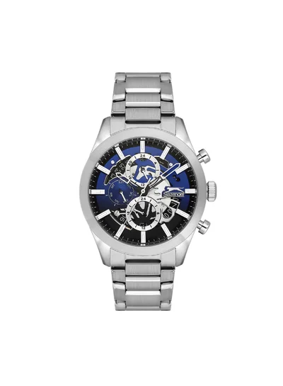 سلازنجر ساعة رجالية متعددة الوظائف بسوار معدني فضي