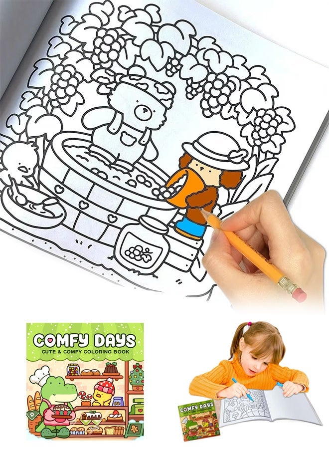 Sweet Life Children's Doodle Book, Comfy Days: Coloring Book for Adults and Teens Featuring Super Cute Animal Characters in Cozy Hygge Moments for Relaxation (Cozy Spaces Coloring) Perfect for School, Students, Stationery, and Learning Supplies  - Image 1