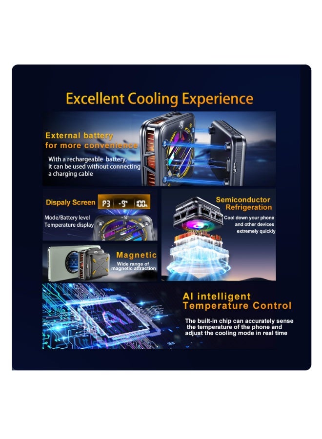 Magnetic Phone Cooler with Battery,Rechargeable Wireless Cooling Fan for iPhone/iPad,Phone Cooling Case Radiator Heatsink with RGB LED for iPhone MagSafe Series/Samsung/Android - Image 3
