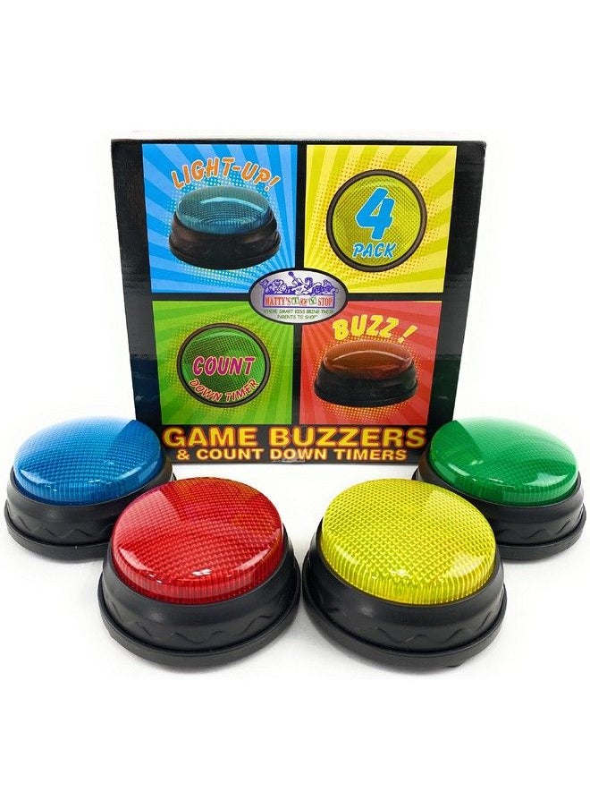 Matty's Toy Stop - Lights & Sounds Electronic 3 Mode Red Blue Green & Yellow Game Answer Buzzer And Count Down Timer Gift Set Bundle (Perfect For Games Classrooms Etc.) 4 Pack - Image 1