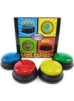 Lights & Sounds Electronic 3 Mode Red Blue Green & Yellow Game Answer Buzzer And Count Down Timer Gift Set Bundle (Perfect For Games Classrooms Etc.) 4 Pack