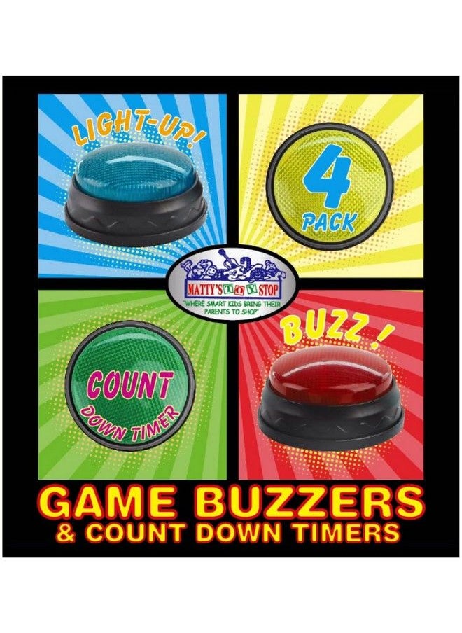 Matty's Toy Stop - Lights & Sounds Electronic 3 Mode Red Blue Green & Yellow Game Answer Buzzer And Count Down Timer Gift Set Bundle (Perfect For Games Classrooms Etc.) 4 Pack - Image 1
