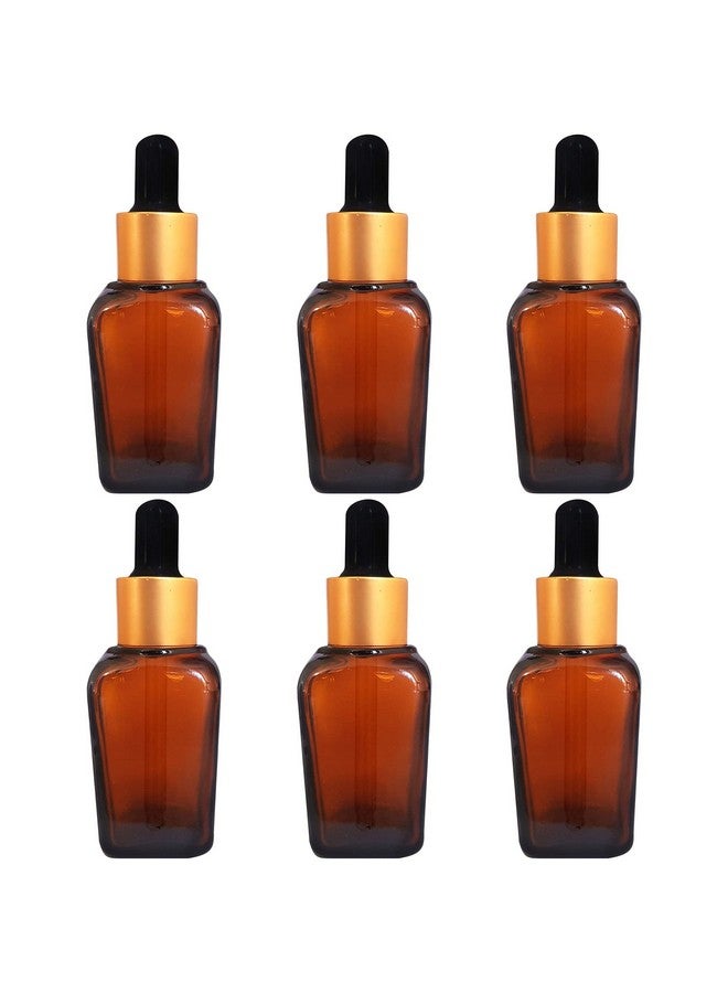 ديفينيز زجاجة مربعة متعددة الأغراض من ديفينيز بلون العنبر، 30 مل مع قطارة زجاجية سوداء ذهبية (عبوة من 6 قطع)، للجمال والزيوت الأساسية والمزائج والعناية بالبشرة والسفر والتونر ومستحضرات التجميل والمشاريع المنزلية - Image 1