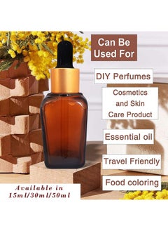 Devinez Devinez Multipurpose Amber Color Square Glass Bottle, 30 ml with Golden Black Glass Dropper (Pack of 6), for Beauty, Essential Oils, Blends, Skin Care, Travel, Toners, Cosmetic & DIY  - Image 3