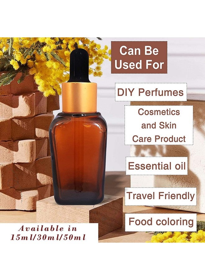 ديفينيز زجاجة مربعة متعددة الأغراض من ديفينيز بلون العنبر، 30 مل مع قطارة زجاجية سوداء ذهبية (عبوة من 6 قطع)، للجمال والزيوت الأساسية والمزائج والعناية بالبشرة والسفر والتونر ومستحضرات التجميل والمشاريع المنزلية - Image 3